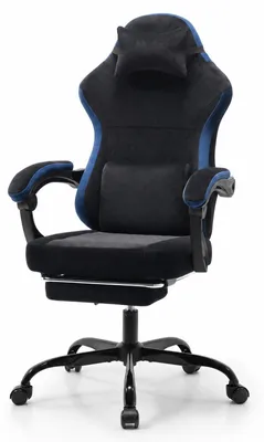 Obrázok produktu pre Herná stolička, výškovo nastaviteľná, s opierkou hlavy a opierkou chrbta, otočná o 360°, (čierna + modrá)