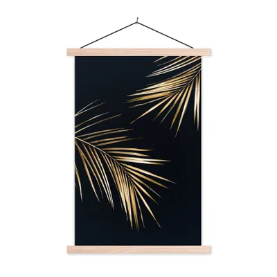 Produktbild von MuchoWow® Textilposter Blätter - Pflanzen - Gold - Schwarz - Luxus 120x180 cm mit holzfarbenen Rahmen - Textil-Plakat
