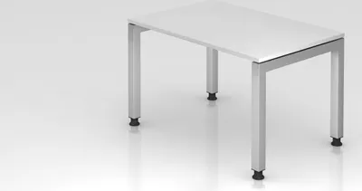 Produktbild von Schreibtisch Pejo | Weiß | Silber Gestell | BxT 120x80cm | Arbeitshöhe 68-76cm | stufenlos höheneinstellbar | 4-Fuß-Gestell eckig | Rechteckform mit schwebender Tischplatte
