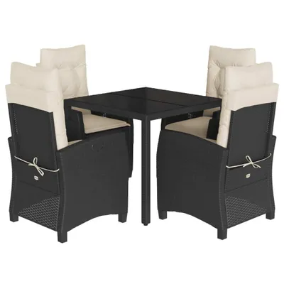 Produktbild von 5-tlg. Garten-Essgruppe mit Kissen Schwarz Poly Rattan