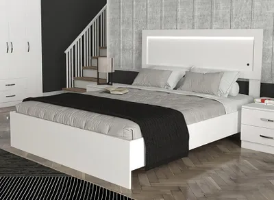 Image de Lit double Chambre à coucher 150сm matelas blanc style moderne bois
