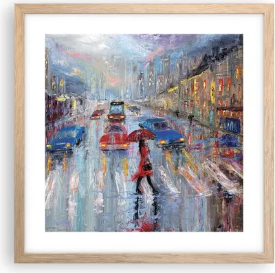 Produktbild von Gerahmtes Poster - Rahmen in heller Eiche - Acryl Stadt Regen - 40x40 cm - Wand Bild - Wanddeko - Wandbilder - Wandposter - Bilderrahmen - Bilder - Kunstdruck - Wandbild - P2NAC40x40-4251