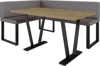 Image de Banquette d'angle AKIKO METAL avec table 168x128 gauche - Ensemble de banquettes d'angle pour votre salle à manger, cuisine moderne, coin salon, coin repas. Parfait pour la cuisine, le bureau et la réception