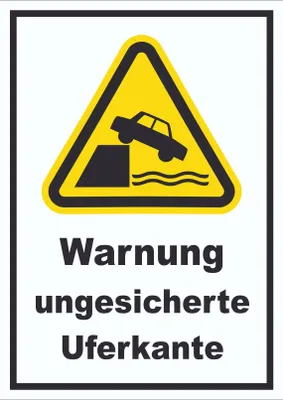 Produktbild von Schild Warnung ungesicherte Uferkante A1 Rückseite selbstklebend