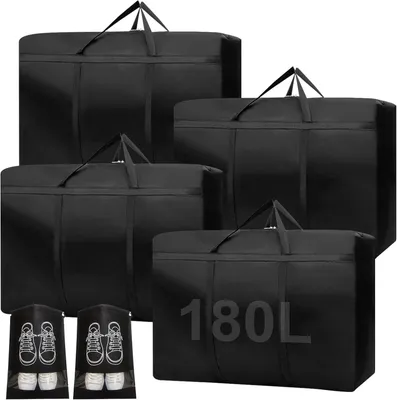 Productafbeelding van Extra grote opbergzakken van 180 liter - Set van 4 - 600D Oxford zware verhuistassen met ritssluiting - Handvat