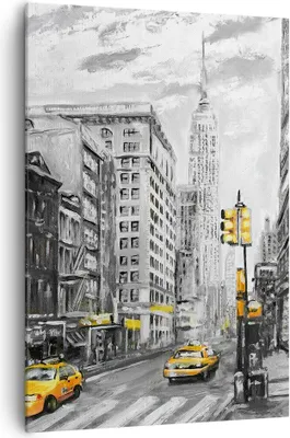 Produktbild von Bild auf Leinwand - Leinwandbild - Einteilig - Stadt Taxi Wolkenkratzer Illustration - 70x100cm - Wand Bild - Wandbilder - Leinwanddruck - Wanddekoration - Leinwand bilder - Wandbild - PA70x100-3148