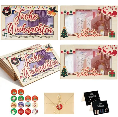 Produktbild von Geldgeschenk Verpackung Weihnachten 4 Stück Holz Adventskalender Befüllung mit Karte Umschlag Sticker Band