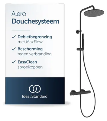 Douchesysteem met thermostaat, matzwart, 1-functies handdouche