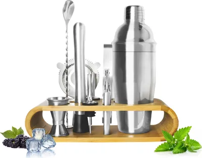 Produktbild von 11 tlg Cocktail Shaker Bar Set 700ml Cocktailset aus Edelstahl Barkeeper Cocktail Mixer