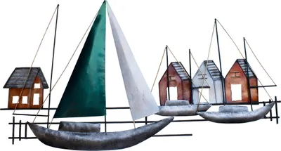 Produktbild von Wanddeko Schiff Metall Segelboot Haus Boot Maritim Deko Hänger Skulptur Figur