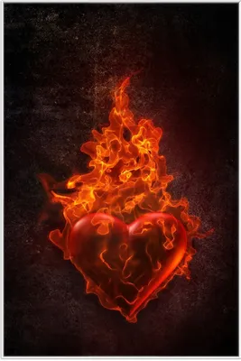Produktbild von Wallario Wandbild Brennendes Herz - in roten Flammen, Größe: 61 x 91,50 cm, Poster mit weißem Aluminiumrahmen