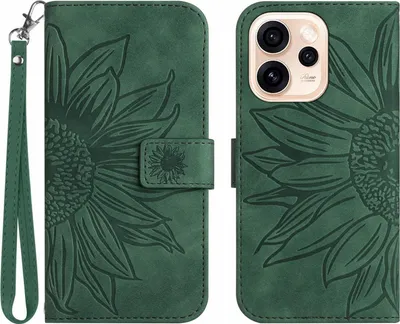 Produktbild von OPPO Reno15 Pro Hülle - Coverup Sonnenblume Klapphülle mit Schlüsselband - Grün