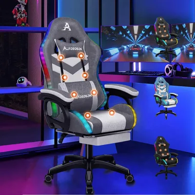 Imagen del producto de Silla de juego con función de masaje e iluminación LED RGB, diseño ergonómico con reposapiés y soporte lumbar