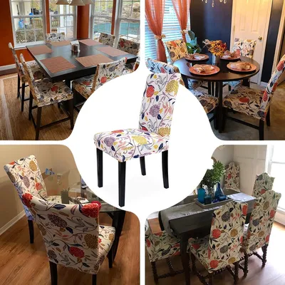Produktbild von Verdikte Stretch Stoelhoezen Set von 4 - Stilvolles Blumenmuster - Abnehmbar und Waschbar - Geeignet für Schlafzimmer, Wohnzimmer und Esszimmerstühle