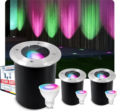 Produktbild von SSC-LUXon 3er Set JUAVI Bodeneinbaustrahler Aussen schwenkbar LED Smart GU10 WLAN RGB CCT - Bodenstrahler befahrbar Steuerung per App & Sprache