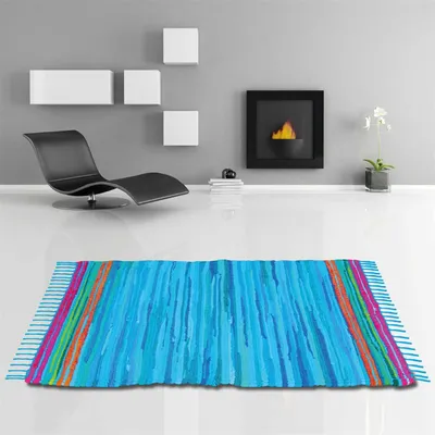 Produktbild von Flickenteppich handgewebter Teppich aus Baumwolle, stylischer und strapazierfähiger Fleckerlteppich (160 x 230cm / blau- dunkelblau)