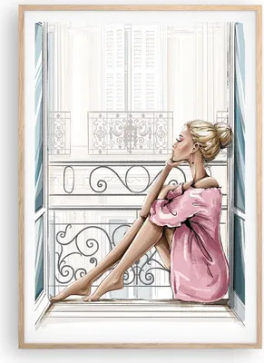 Produktbild von Gerahmtes Poster - Rahmen in heller Eiche - Frau Balkon Fenster - 70x100 cm - Wand Bild - Wanddeko - Wandbilder - Kunstposter - Wandposter - Bilderrahmen - Bilder - Kunstdruck - P2NPA70x100-5172