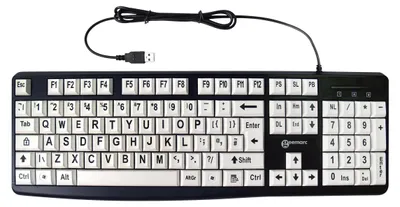Produktbild von Geemarc KBSV3_WH_GE Tastatur mit groáen Tasten und extra groáer Schrift (Schwarz auf Weiá) mit Windows XP; Vista, 7, 8, 10 kompatibel (deutsche Version) - plug&play