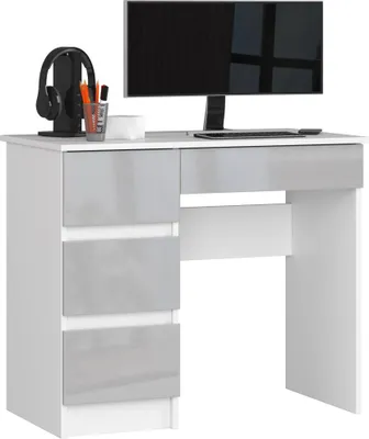 Image de Bureau à tiroirs FENRIC - blanc / gris clair brillant, version gauche