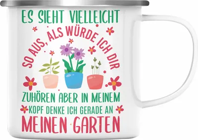 Produktbild von Trendation -  Gärtnerin Geschenk Emaille Tasse mit Spruch für Garten Hobbygärtnerin Geschenkidee Gärtner (Silber)