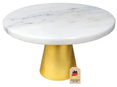 Zdjęcie produktu dla Talerz na ciasto marmurowy ze złotą nogą elegancki 20 cm