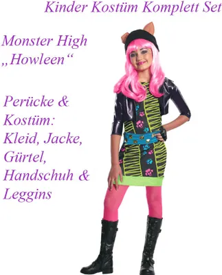 Produktbild von Monster High Howleen Wolf  Kostüm & Perücke Kinder # Gr. L / 140-146 (8-10 J.)