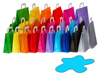 Produktbild von 250x Papiertragetaschen Papiertaschen Flachhenkel 18x8x22cm hellblau 70gr.