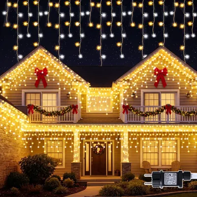 Eisregen-Lichterkette 10m, 400 LEDs, Warm-Kaltweiß, Innen/Außen