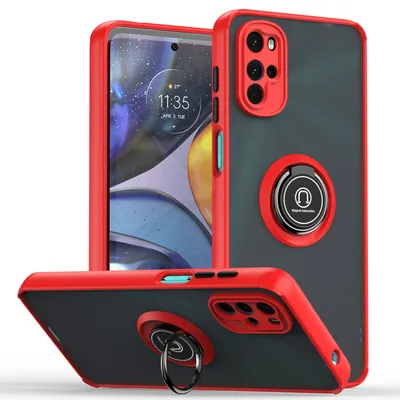 Obrázek produktu pro Pouzdro pro Motorola Moto G22 matné průsvitné TPU pouzdro s prstencovým držákem a stojánkem Červený