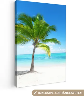 Produktbild von MuchoWow® - Leinwandbilder - Palme - Strand - Meer - Sommer, Wandbild, Wanddeko Bilder Wohnzimmer, 40x60 cm
