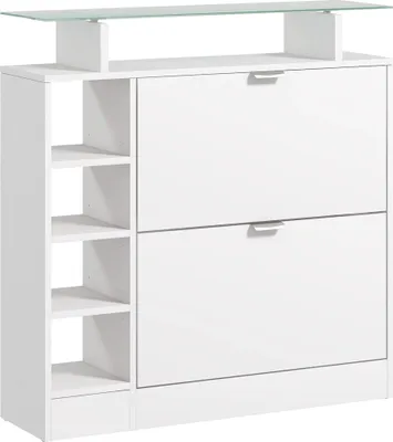 Obrázek produktu pro Regál na boty - Regál na boty se zásuvkami - Skládací - Nastavitelné police - 89x25x92 cm - Bílý
