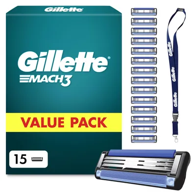 Immagine prodotto di Gillette rasoio da uomo lame da barba Mach3 15 lame di ricambio strisce di scorrimento delicato