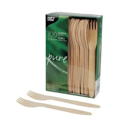 Produktbild von 500x PAPSTAR 'pure' Holzgabeln 16,5 cm