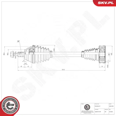 Produktbild von ESEN SKV 40SKV282 Antriebswelle Vorne Links für VW Golf VII Schrägheck (5G1, BQ1, BE1, BE2) GOLF VI (5K1) TOURAN (1T1, 1T2) Passat Variant (3C5)