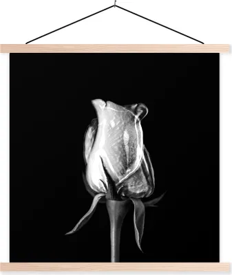 Produktbild von MuchoWow® Textilposter Rosen - Blumen - Schwarz - Weiß 120x120 cm mit holzfarbenen Rahmen - Textil-Poster