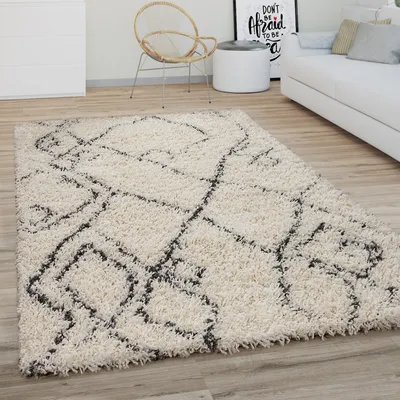 Produktbild von Hochflor Teppich Wohnzimmer Shaggy Langflor Modernes Boho Skandi Rauten Muster Grösse 80 cm Rund