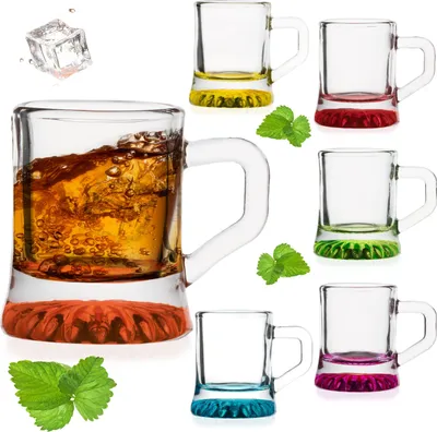 Produktbild von PLATINUX Shotgläser mit Henkel Set 2cl 6 Teilig Schnapskrug Partygläser aus Glas Schnapsgläser Mini Bierkrug Pinnchen