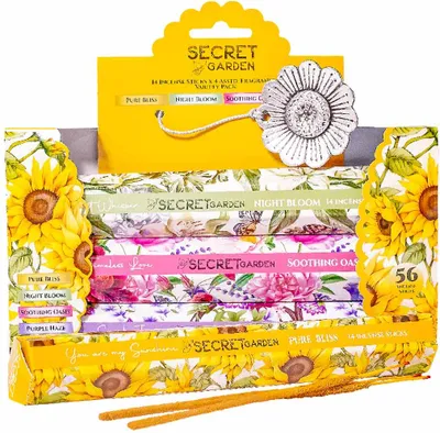 Produktbild von ARÔME Secret Garden Räucherstäbchen-Geschenkset mit Blumen-Halter, 56 Stäbchen