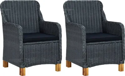 Obrázok produktu pre Záhradné stoličky s podložkami 2 ks, polyratan, tmavosivé