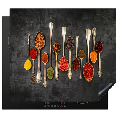 Obrázek produktu pro KitchenYeah® Krycí deska na sporák lžíce - beton - bylinky - koření, 60x52cm, kuchyňská dekorace, keramická krycí deska, krycí deska na varnou desku