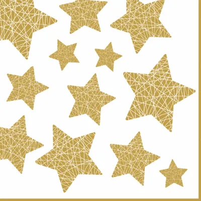 Produktbild von Servietten Papier 33x33cm mit Sternen Motiv 20 Stück Weiß / Gold