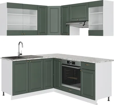 Produktbild von Eckküche Vicco Fame-Line Grün-Gold Landhaus/Weiß 190 x 60 cm , AP Marmor, Model 42127