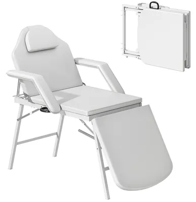 Image de Table de massage portable HOMCOM, table de massage pliable avec revêtement en similicuir, blanche