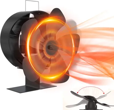 Produktbild von JOIEYOU Ventilátor na kamna 5 lopatek s oscilací 60° Ventilátor na kamna bez elektřiny Tichý provoz Ventilátor s tepelným pohonem Ventilátor na krbová kamna Kamna na dřevo, černý