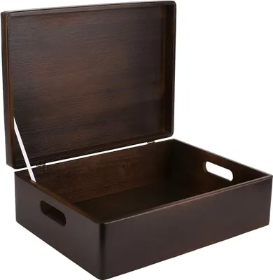Obrázok produktu pre Creative Deco Hnedá drevená škatuľa s vekom | 40 x 30 x 14 cm (+/- 1 cm) | Pamäťová schránka Detská veľká škatuľa Drevená škatuľa s vekom a držadlami | Ideálna na dokumenty Cennosti Hračky a nástroje