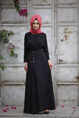 Produktbild von Abendkleid Abaya Lang Hijab Schwarz 46 Tesettür Abiye GK-278