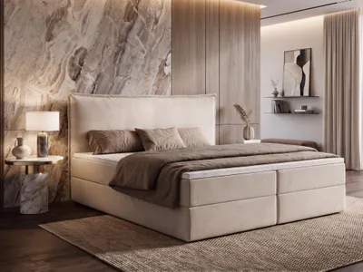 Produktbild von Boxspringbett ARENO 180x200 cm Komplett-Set mit Bettkasten, Bonell-Matratze H3 und Topper - Beige