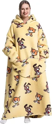 Produktbild von ASKSA Oversized Blanket Hoodie, Sherpa Fleece Wearable Blanket, Cat Dog