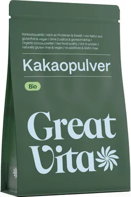 Produktbild von GreatVita Kakaopulver 400g - Bioqualität | rohes Pulver ideal für Getränke und als Backzutat