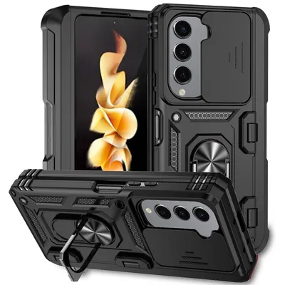 Obrázek produktu pro Pouzdro pro Samsung Galaxy Z Fold 5 dvouvrstvé pouzdro s posuvným krytem kamery a prstencovým stojánkem černé